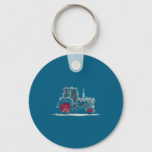 Funny Tractor Christmas Graphics Lights Lover Farm キーホルダー (正面)