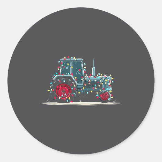 Funny Tractor Christmas Graphics Lights Lover Farm ラウンドシール (正面)