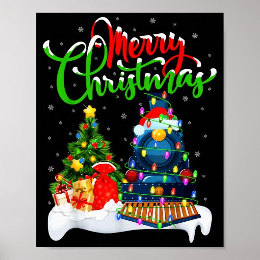 Funny Train Lover Xmas Lighting Santa Train Christ ポスター (正面)