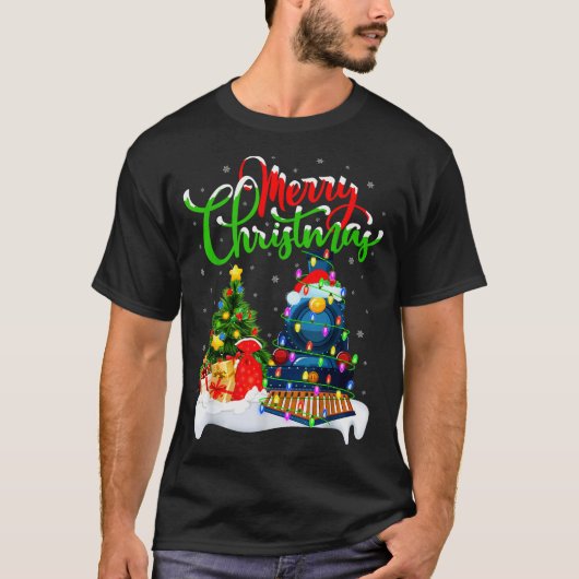 Funny Train Lover Xmas Lighting Santa Train Christ Tシャツ (正面)