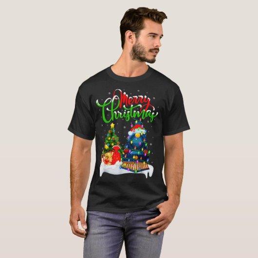 Funny Train Lover Xmas Lighting Santa Train Christ Tシャツ (正面フル)