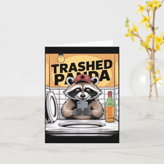 Funny Trashed Panda Raccoon Gets Drunk  カード (黄色い花)
