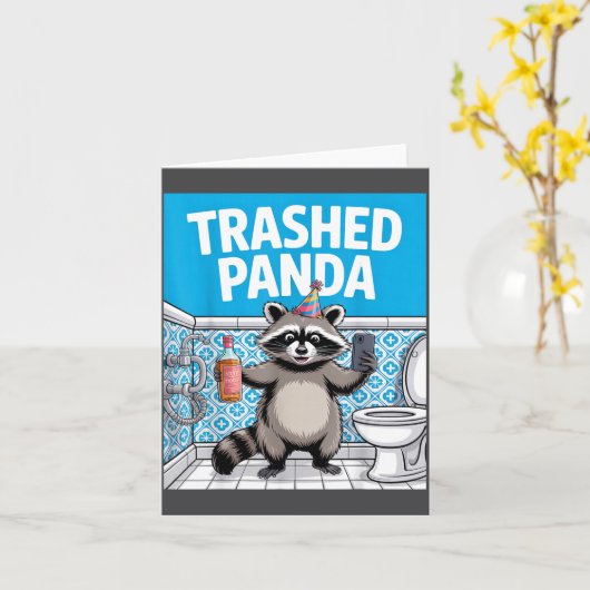 Funny Trashed Panda Raccoon Gets Drunk  カード (黄色い花)