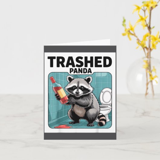 Funny Trashed Panda Raccoon Gets Drunk  カード (黄色い花)