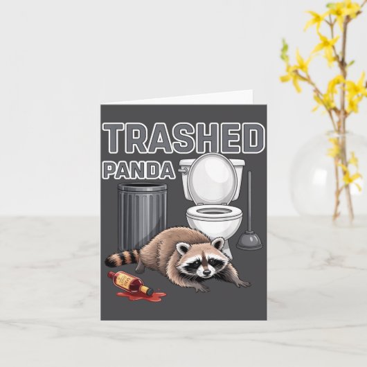 Funny Trashed Panda Raccoon Gets Drunk  カード (黄色い花)