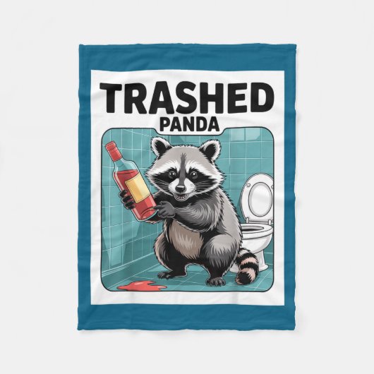 Funny Trashed Panda Raccoon Gets Drunk  フリースブランケット (正面)