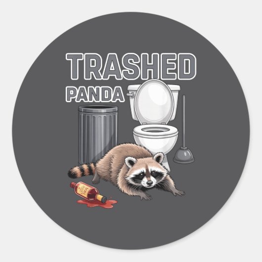 Funny Trashed Panda Raccoon Gets Drunk  ラウンドシール (正面)