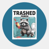 Funny Trashed Panda Raccoon Gets Drunk  ラウンドシール (正面)