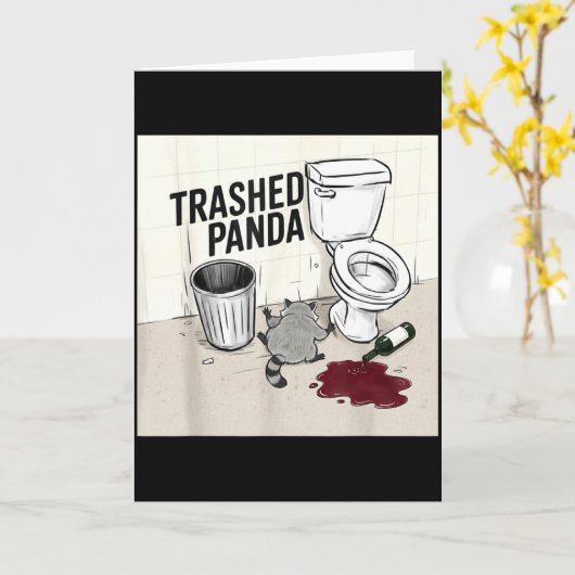 Funny Trashed Panda Racoon Gets Drunk カード (黄色い花)