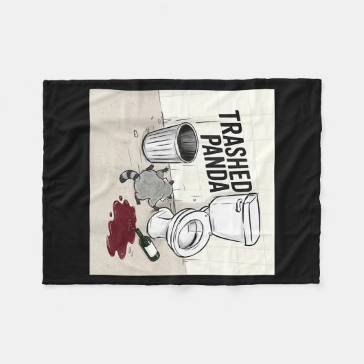 Funny Trashed Panda Racoon Gets Drunk  フリースブランケット (正面(横))