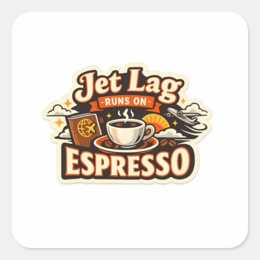  Funny Travel Coffee Lover Hat スクエアシール (正面)