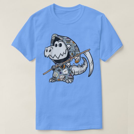 Funny Tre Skeleton Dino Grim Reaper Dinosaur Hallo Tシャツ (デザイン正面)
