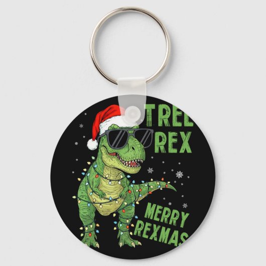 Funny Tree Rex Christmas Dinosaur Santa Hat Lights キーホルダー (正面)