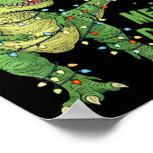 Funny Tree Rex Christmas Dinosaur Santa Hat Lights ポスター (角)