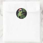 Funny Tree Rex Christmas Dinosaur Santa Hat Lights ラウンドシール (バッグ)