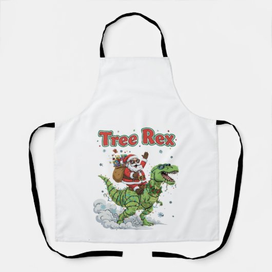 Funny Tree Rex Santa Riding T-Rex Dinosaur Christ エプロン (正面)