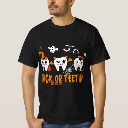 Funny Trick Or Teeth Dentist Halloween Costume Den Tシャツ (正面)