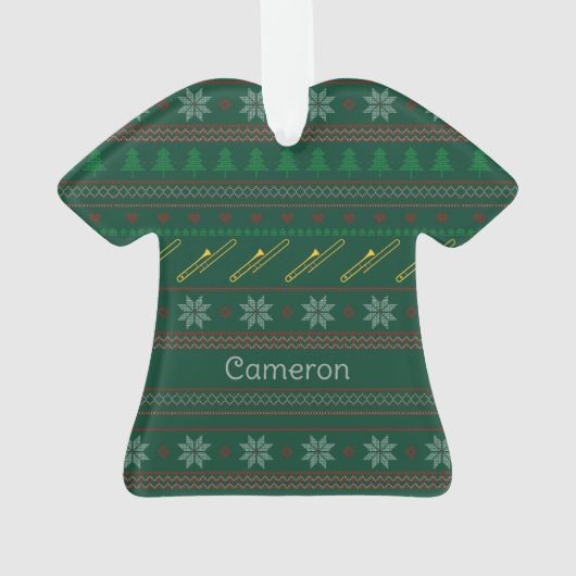 Funny Trombone Christmas Sweater Pattern Custom オーナメント (裏面)