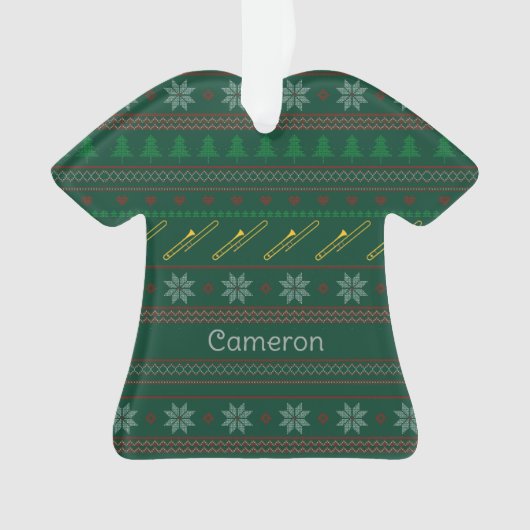 Funny Trombone Christmas Sweater Pattern Custom オーナメント (正面)