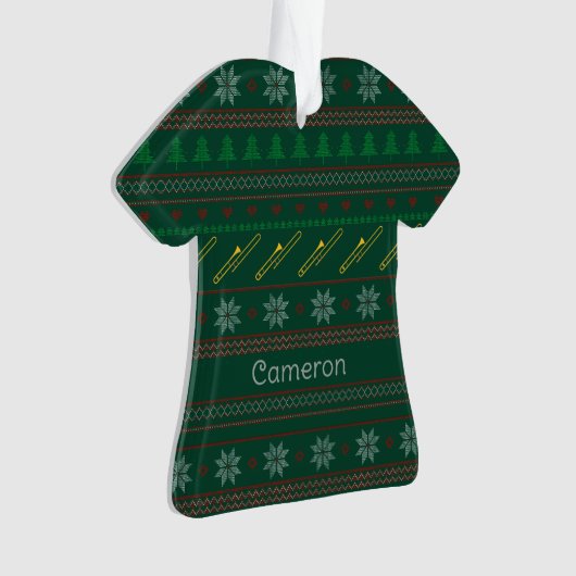 Funny Trombone Christmas Sweater Pattern Custom オーナメント (正面)