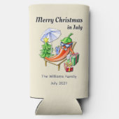 Funny Tropical Christmas in July Cartoon Chili Art スリム缶クーラー (裏面)