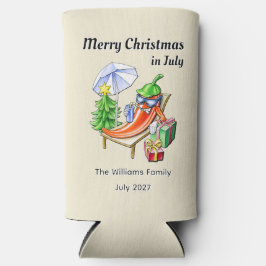 Funny Tropical Christmas in July Cartoon Chili Art スリム缶クーラー