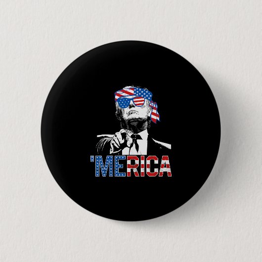 Funny Trump 4th Of July Merica American Flag Sungl 缶バッジ (正面)