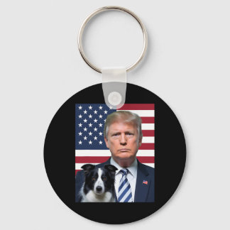 Funny Trump And Border Collie Dog Usa Flag Electio キーホルダー