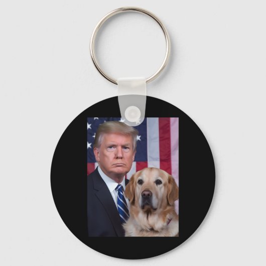 Funny Trump And Golden Retriever Dog Usa Flag Elec キーホルダー (正面)