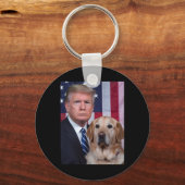 Funny Trump And Golden Retriever Dog Usa Flag Elec キーホルダー (正面)