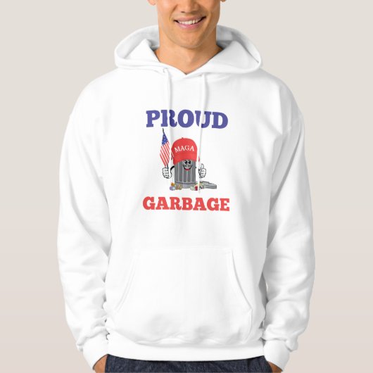 Funny Trump MAGA Cartoon Garbage Can American Flag パーカ (正面)