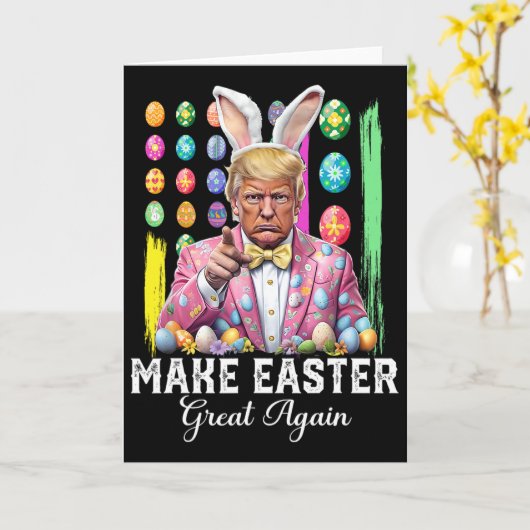 Funny Trump Make Easter Great Again Bunny Hunt Egg カード (黄色い花)
