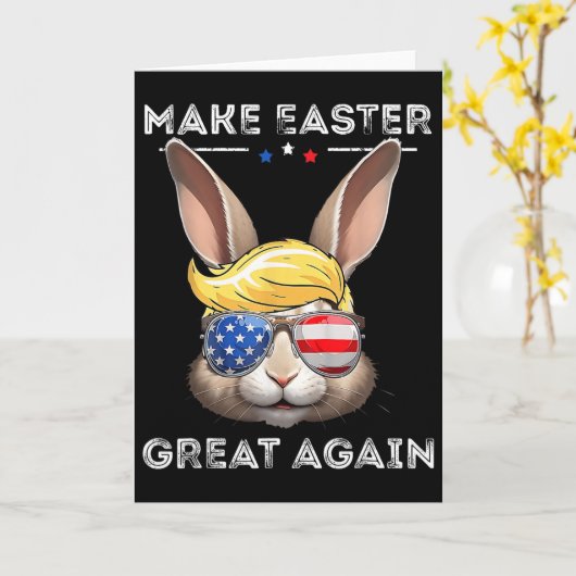 Funny Trump Make Easter Great Again Bunny Hunt Egg カード (黄色い花)