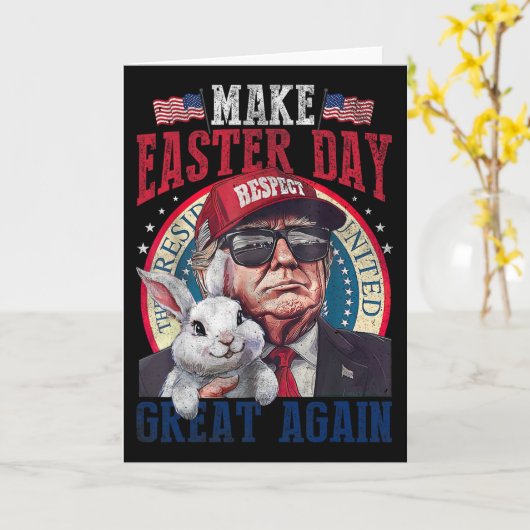 Funny Trump Make Easter Great Again Bunny Hunt Egg カード (黄色い花)