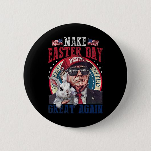 Funny Trump Make Easter Great Again Bunny Hunt Egg 缶バッジ (正面)