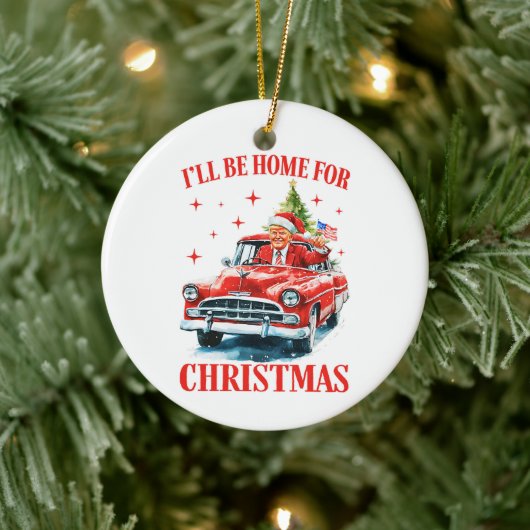 Funny Trump Santa Hat I'll Be Home for Christmas セラミックオーナメント (ツリー)