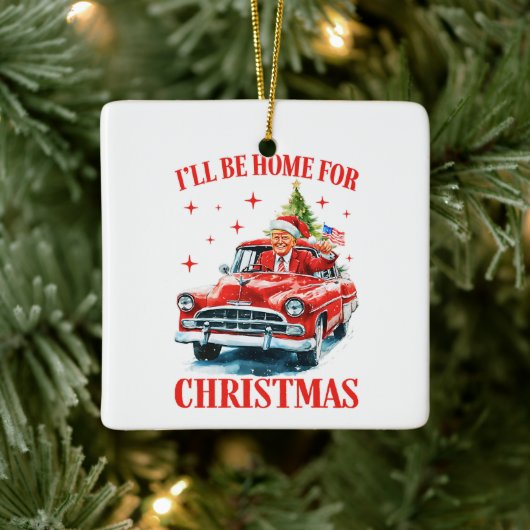 Funny Trump Santa Hat I'll Be Home for Christmas セラミックオーナメント (ツリー)