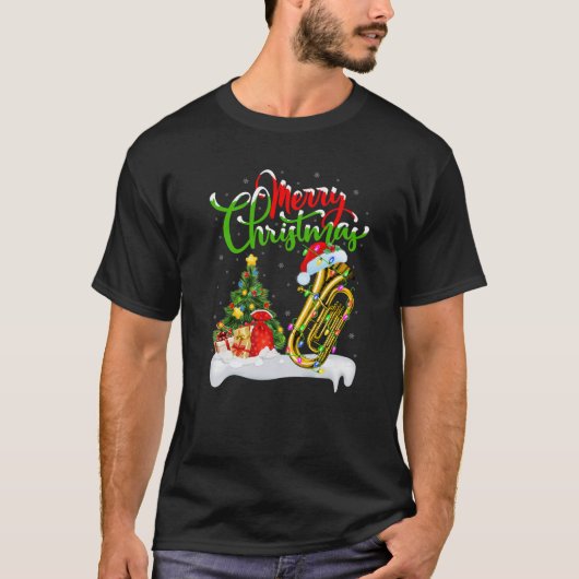 Funny Tuba Music Lover Xmas Lighting Santa Tuba Ch Tシャツ (正面)