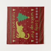 Funny Tuna Christmas Cat – Ugly Xmas Pixel Style タペストリー (正面(横))