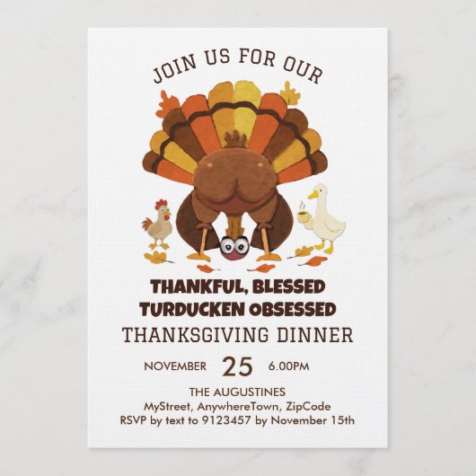 Funny Turducken Thanksgiving Dinner 招待状 (正面)