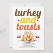 Funny Turkey and Toasts typography Friendsgiving 招待状 (正面)