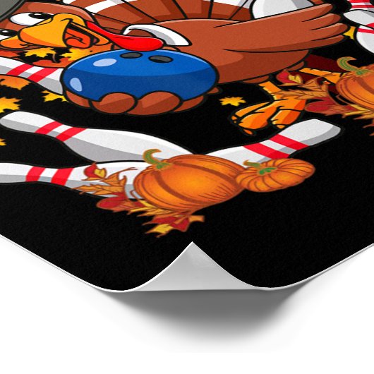 Funny Turkey Autumn Fall Thanksgiving Bowling Love ポスター (角)