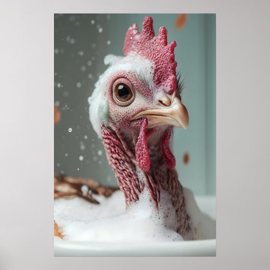 Funny Turkey Bubble Bath Art, Farmhouse Bathroom ポスター (正面)