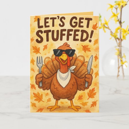 Funny Turkey Day Card – Hilarious Thanksgiving Hum カード (黄色い花)