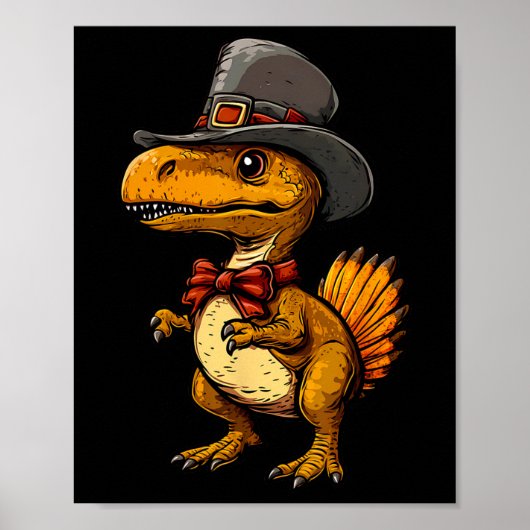 Funny Turkey Dinosaur Thanksgiving Cute Turkeysaur ポスター (正面)