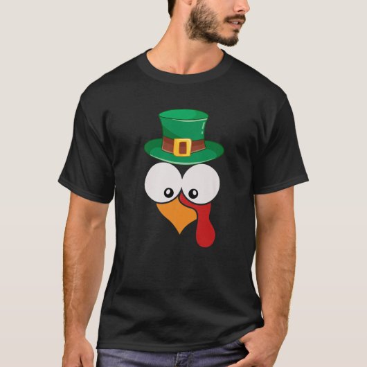 Funny Turkey Face With Irish Hat Thanksgiving Day Tシャツ (正面)