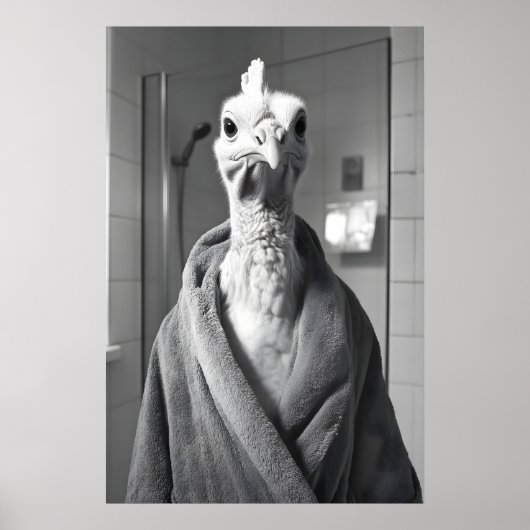 Funny Turkey in Bathrobe Print, Rustic Farmhouse ポスター (正面)