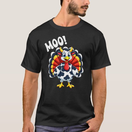 Funny Turkey Moo Thanksgiving Turkey Cow Moo Men W Tシャツ (正面)