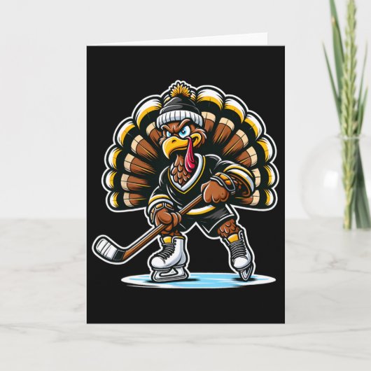 Funny Turkey Playing Ice Hockey Thanksgiving Sport カード (正面)