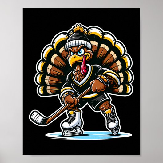 Funny Turkey Playing Ice Hockey Thanksgiving Sport ポスター (正面)